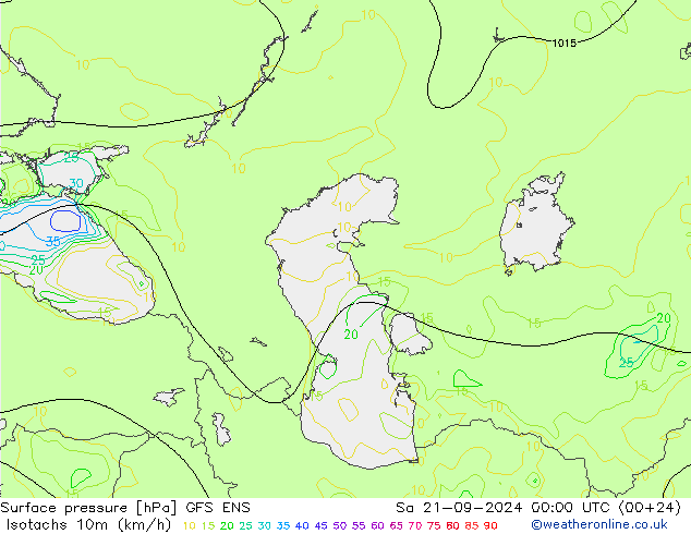 Isotachs (kph) GFS ENS  21.09.2024 00 UTC