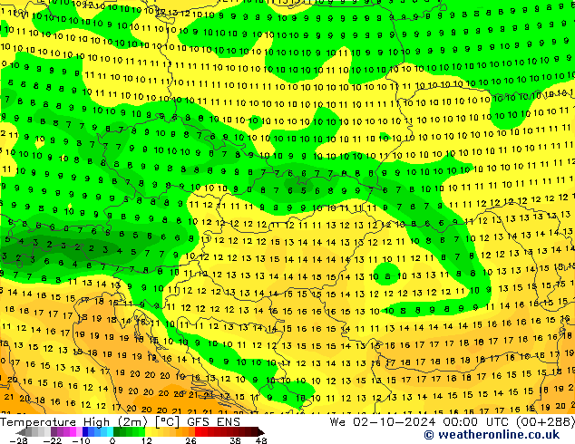 Temperature High (2m) GFS ENS We 02.10.2024 00 UTC