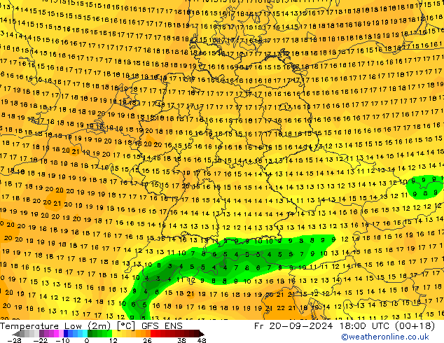 Temperature Low (2m) GFS ENS Fr 20.09.2024 18 UTC