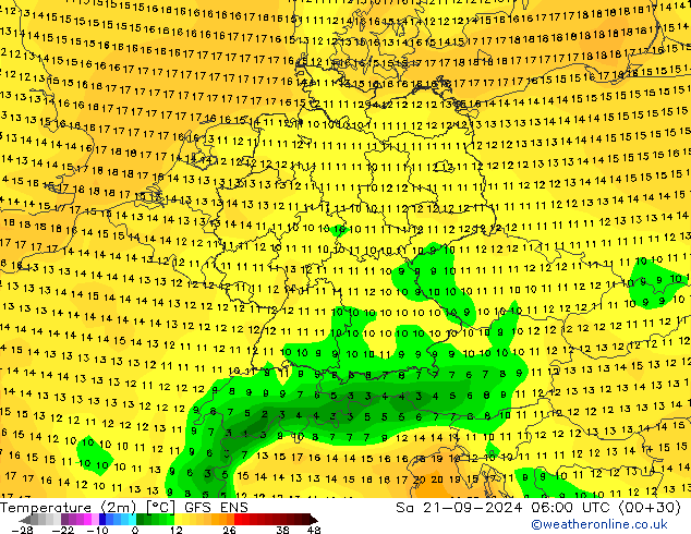 Temperaturkarte (2m) GFS ENS Sa 21.09.2024 06 UTC