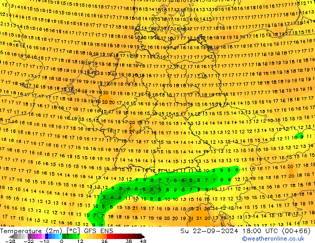 Temperature (2m) GFS ENS Su 22.09.2024 18 UTC