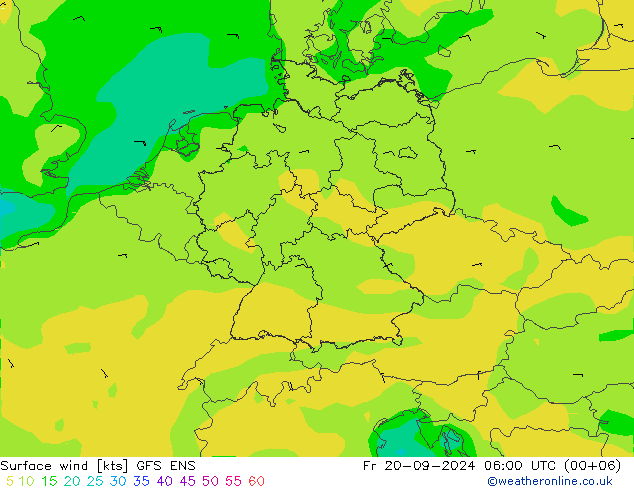 wiatr 10 m GFS ENS pt. 20.09.2024 06 UTC