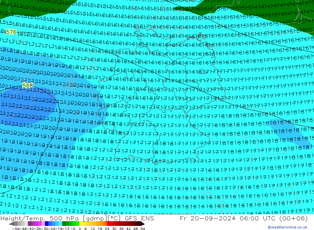 Height/Temp. 500 hPa GFS ENS Pá 20.09.2024 06 UTC