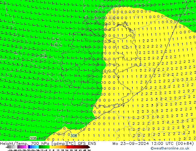 Height/Temp. 700 hPa GFS ENS pon. 23.09.2024 12 UTC