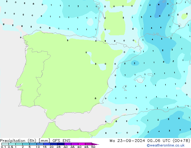 Precipitation (6h) GFS ENS Mo 23.09.2024 06 UTC