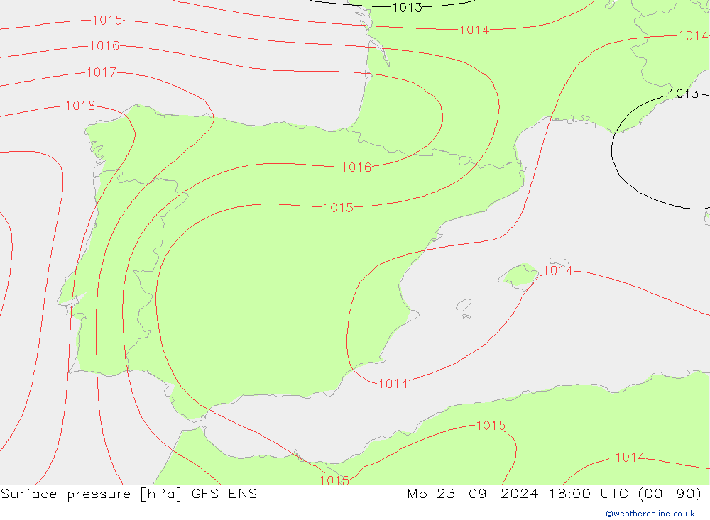 Surface pressure GFS ENS Mo 23.09.2024 18 UTC