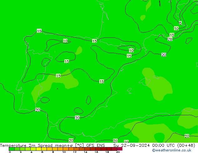 Temperature 2m Spread GFS ENS Su 22.09.2024 00 UTC