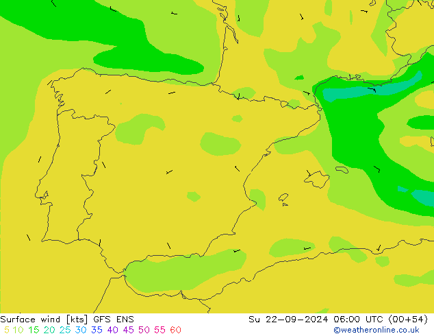 Wind 10 m GFS ENS zo 22.09.2024 06 UTC