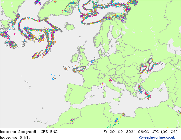 Isotachs Spaghetti GFS ENS ven 20.09.2024 06 UTC