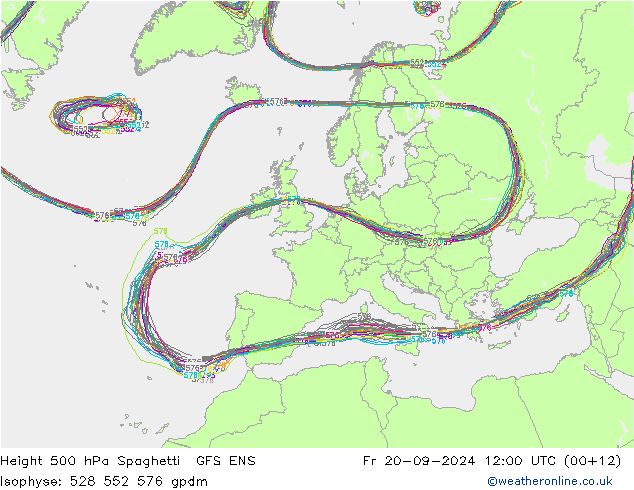 Height 500 гПа Spaghetti GFS ENS пт 20.09.2024 12 UTC