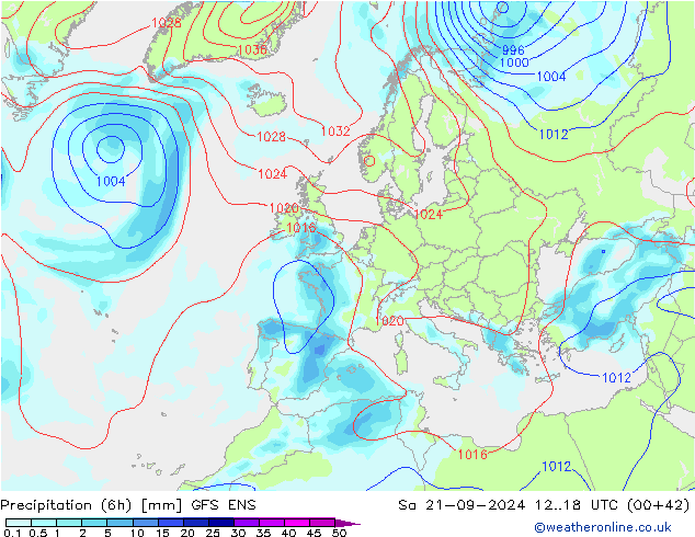 Nied. akkumuliert (6Std) GFS ENS Sa 21.09.2024 18 UTC