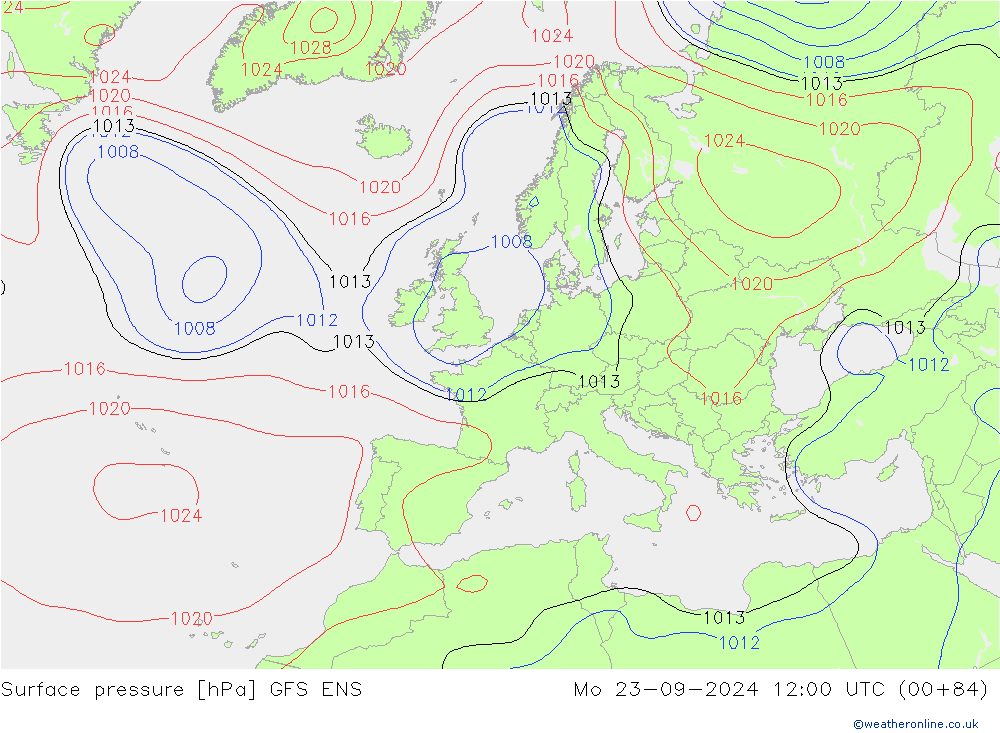 Surface pressure GFS ENS Mo 23.09.2024 12 UTC