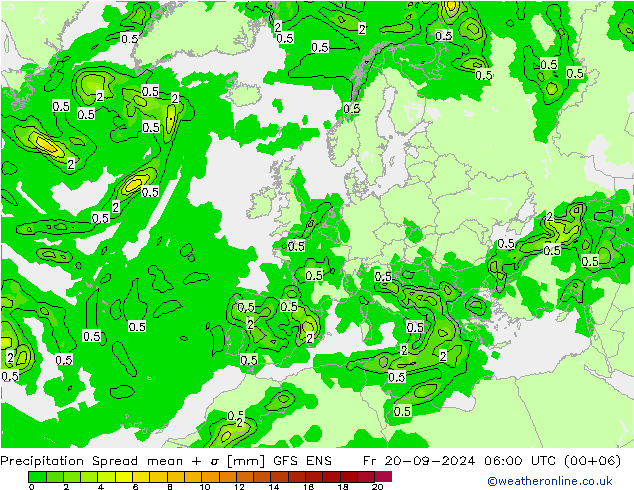 Niederschlag  Spread GFS ENS Fr 20.09.2024 06 UTC