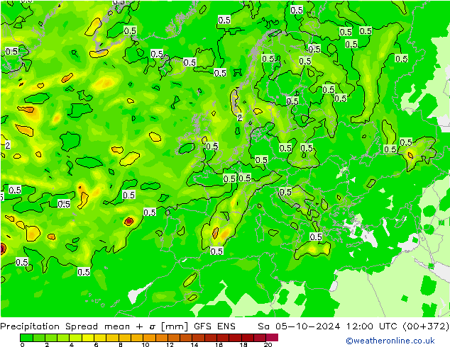 Precipitation Spread GFS ENS Sa 05.10.2024 12 UTC