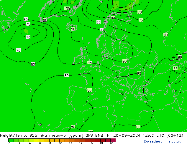 Geop./Temp. 925 hPa GFS ENS vie 20.09.2024 12 UTC