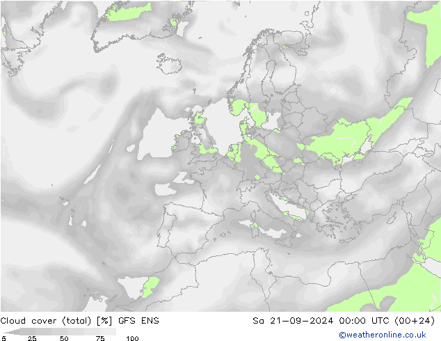 Cloud cover (total) GFS ENS Sa 21.09.2024 00 UTC