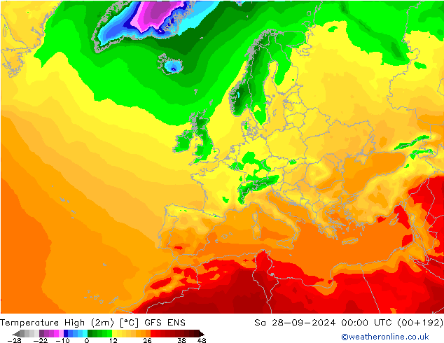 Temperature High (2m) GFS ENS Sa 28.09.2024 00 UTC