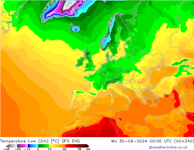 Tiefstwerte (2m) GFS ENS Mo 30.09.2024 00 UTC