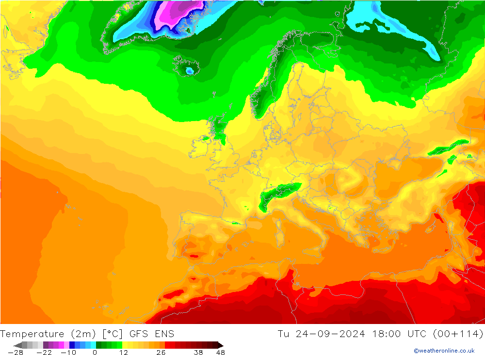 Temperaturkarte (2m) GFS ENS Di 24.09.2024 18 UTC