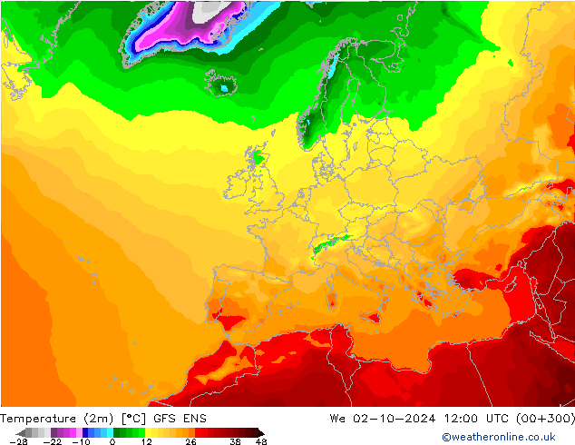 Temperaturkarte (2m) GFS ENS Mi 02.10.2024 12 UTC