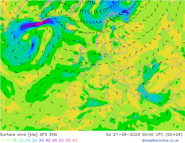 Surface wind GFS ENS Sa 21.09.2024 00 UTC