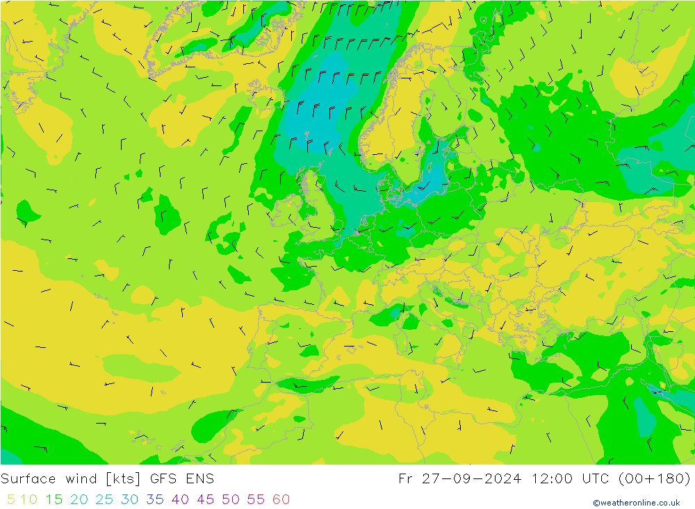 ветер 10 m GFS ENS пт 27.09.2024 12 UTC