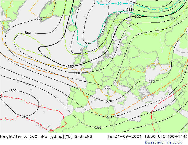 Height/Temp. 500 hPa GFS ENS Út 24.09.2024 18 UTC