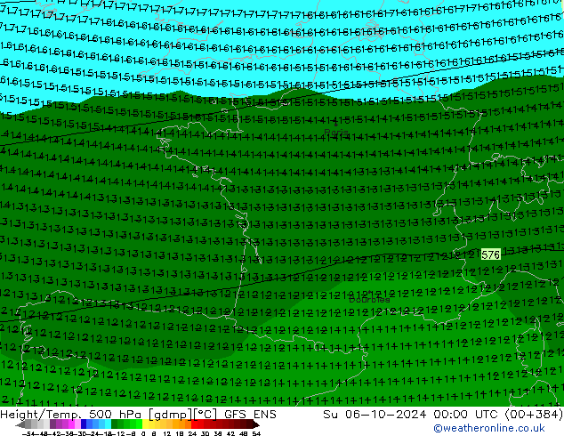 Yükseklik/Sıc. 500 hPa GFS ENS Paz 06.10.2024 00 UTC