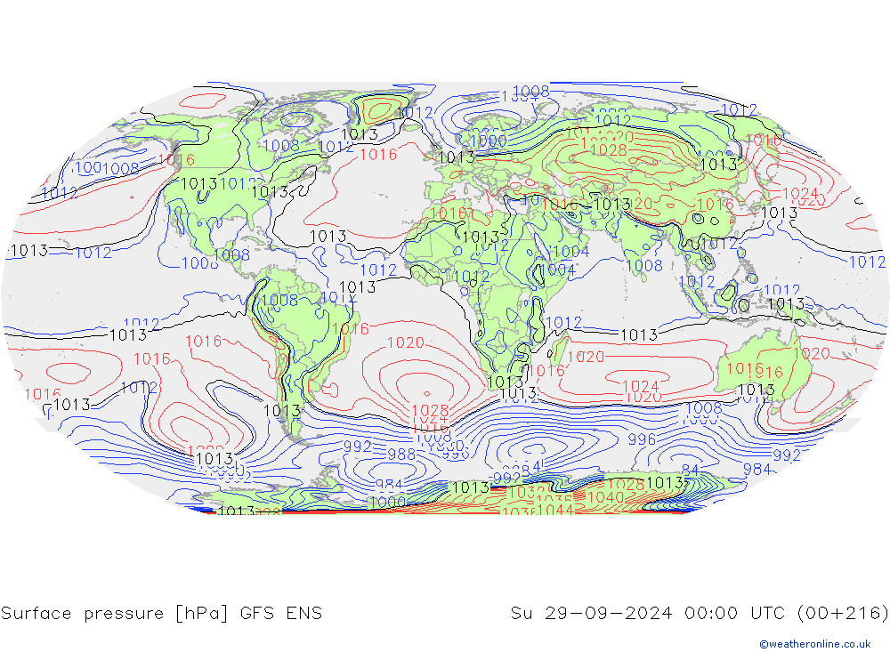 Atmosférický tlak GFS ENS Ne 29.09.2024 00 UTC