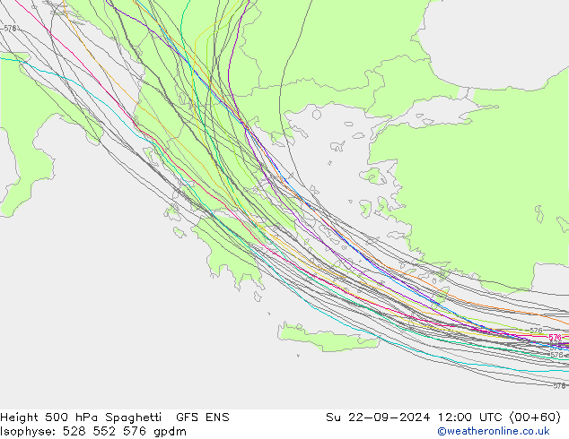 Height 500 hPa Spaghetti GFS ENS Su 22.09.2024 12 UTC