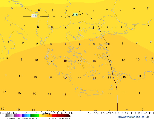 Yükseklik/Sıc. 700 hPa GFS ENS Paz 29.09.2024 00 UTC