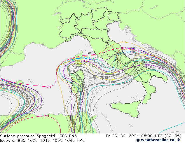 Surface pressure Spaghetti GFS ENS Fr 20.09.2024 06 UTC