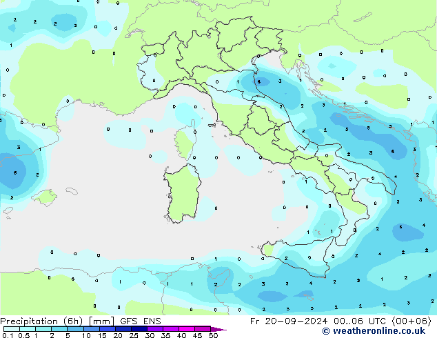 Precipitation (6h) GFS ENS Fr 20.09.2024 06 UTC