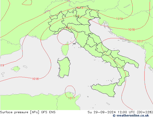 Pressione al suolo GFS ENS dom 29.09.2024 12 UTC