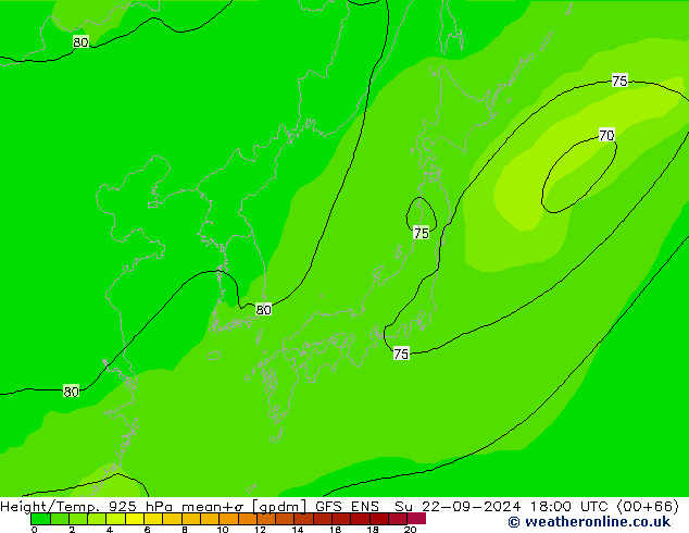 Height/Temp. 925 hPa GFS ENS Su 22.09.2024 18 UTC