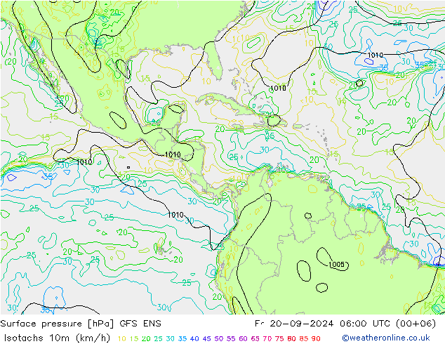 Isotachs (kph) GFS ENS ven 20.09.2024 06 UTC