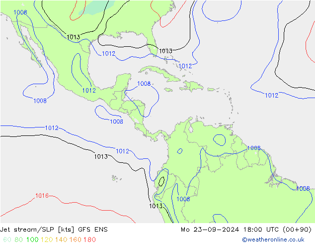 Jet stream/SLP GFS ENS Mo 23.09.2024 18 UTC