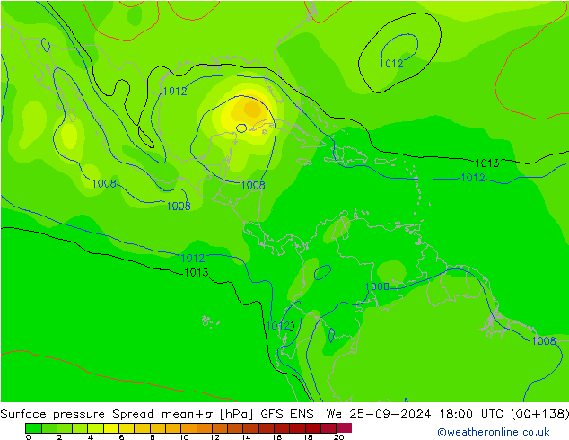 Surface pressure Spread GFS ENS We 25.09.2024 18 UTC