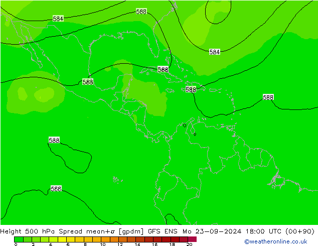 Height 500 hPa Spread GFS ENS Mo 23.09.2024 18 UTC