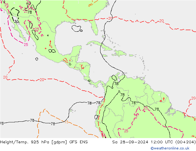 Geop./Temp. 925 hPa GFS ENS sáb 28.09.2024 12 UTC