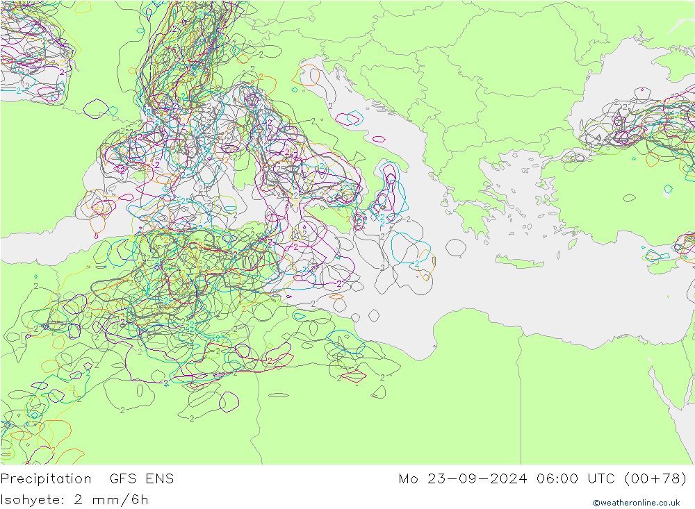 Srážky GFS ENS Po 23.09.2024 06 UTC