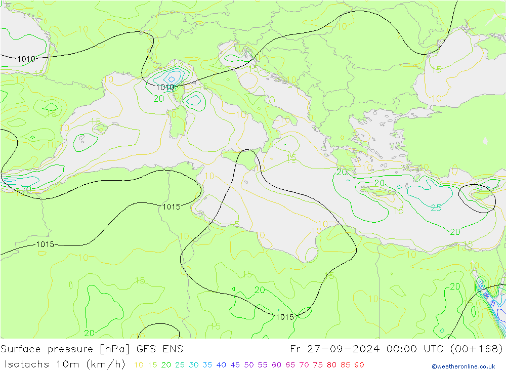 Eşrüzgar Hızları (km/sa) GFS ENS Cu 27.09.2024 00 UTC