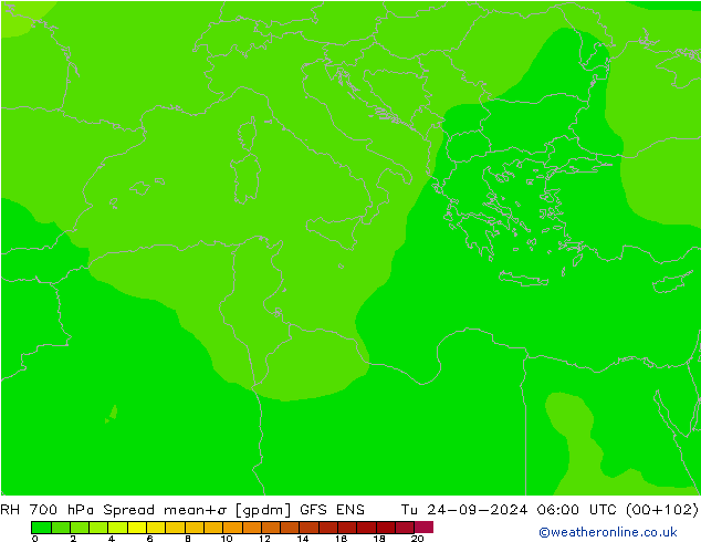 RH 700 гПа Spread GFS ENS вт 24.09.2024 06 UTC