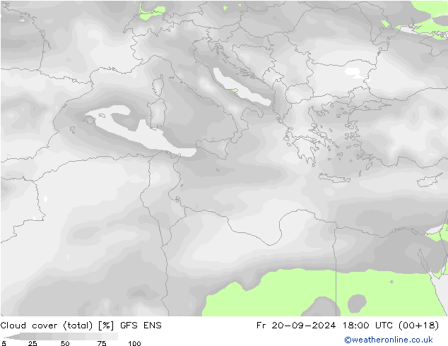 Cloud cover (total) GFS ENS Pá 20.09.2024 18 UTC