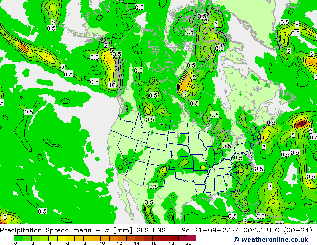 Neerslag Spread GFS ENS za 21.09.2024 00 UTC