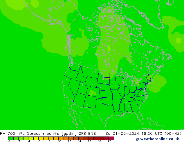 RH 700 hPa Spread GFS ENS Sa 21.09.2024 18 UTC