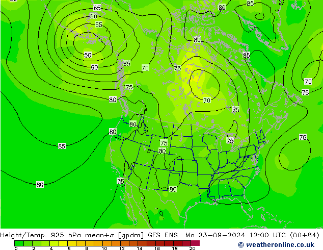 Height/Temp. 925 hPa GFS ENS lun 23.09.2024 12 UTC