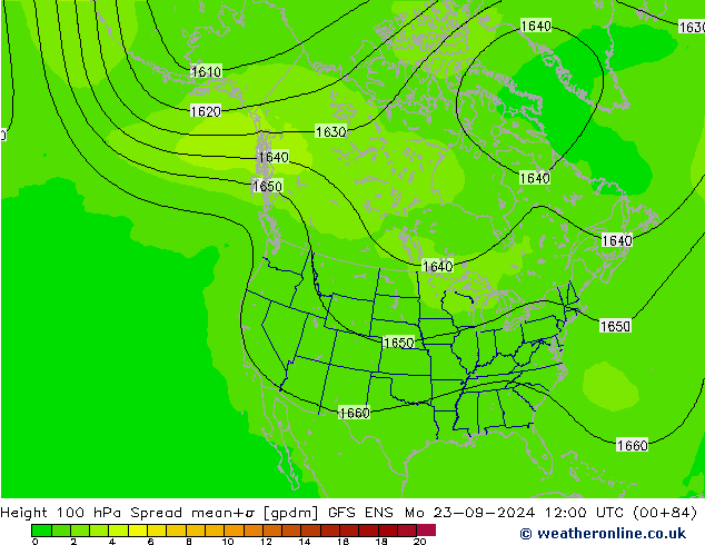 Height 100 hPa Spread GFS ENS Mo 23.09.2024 12 UTC