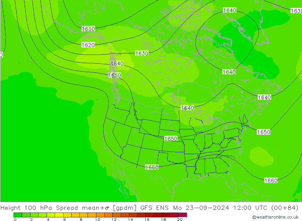 Height 100 hPa Spread GFS ENS Mo 23.09.2024 12 UTC