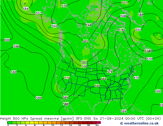 Height 500 hPa Spread GFS ENS Sa 21.09.2024 00 UTC